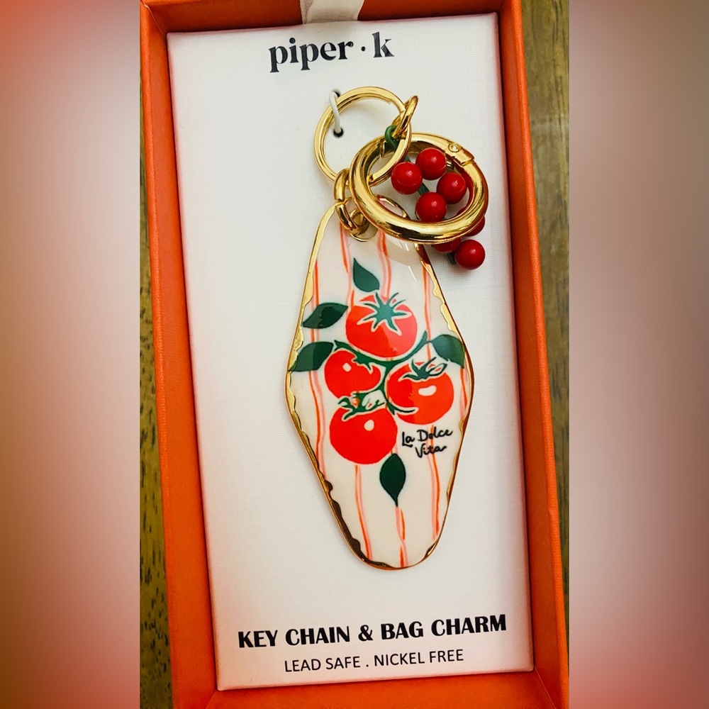 Piper K Tomato Print Keychain Bag Charm NEW